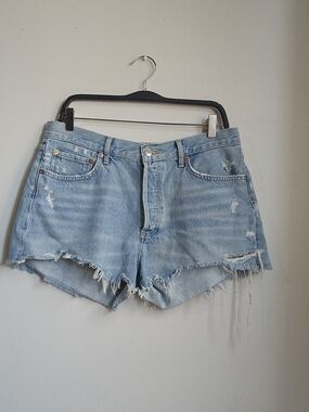 Agolde Light Blue Distressed Denim Cutoff Shorts